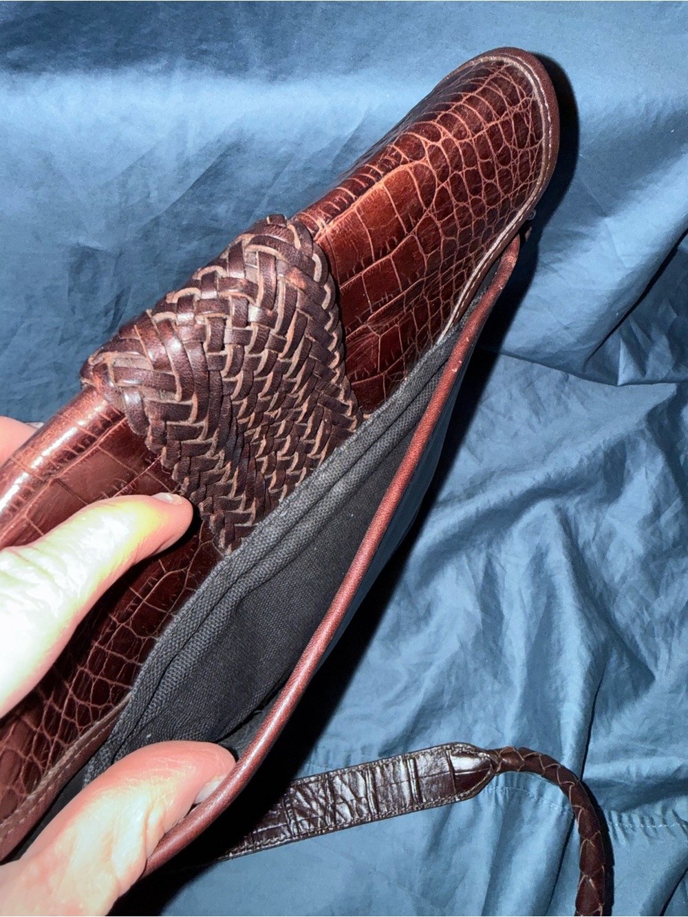Vintage Brighton Brown Leather Woven-Accent Crossbody Bag - Picture 7 of 11